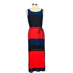 Badgley Mischka Womens Sleeveless Colorblock Maxi Dress Orange Blue size 8
